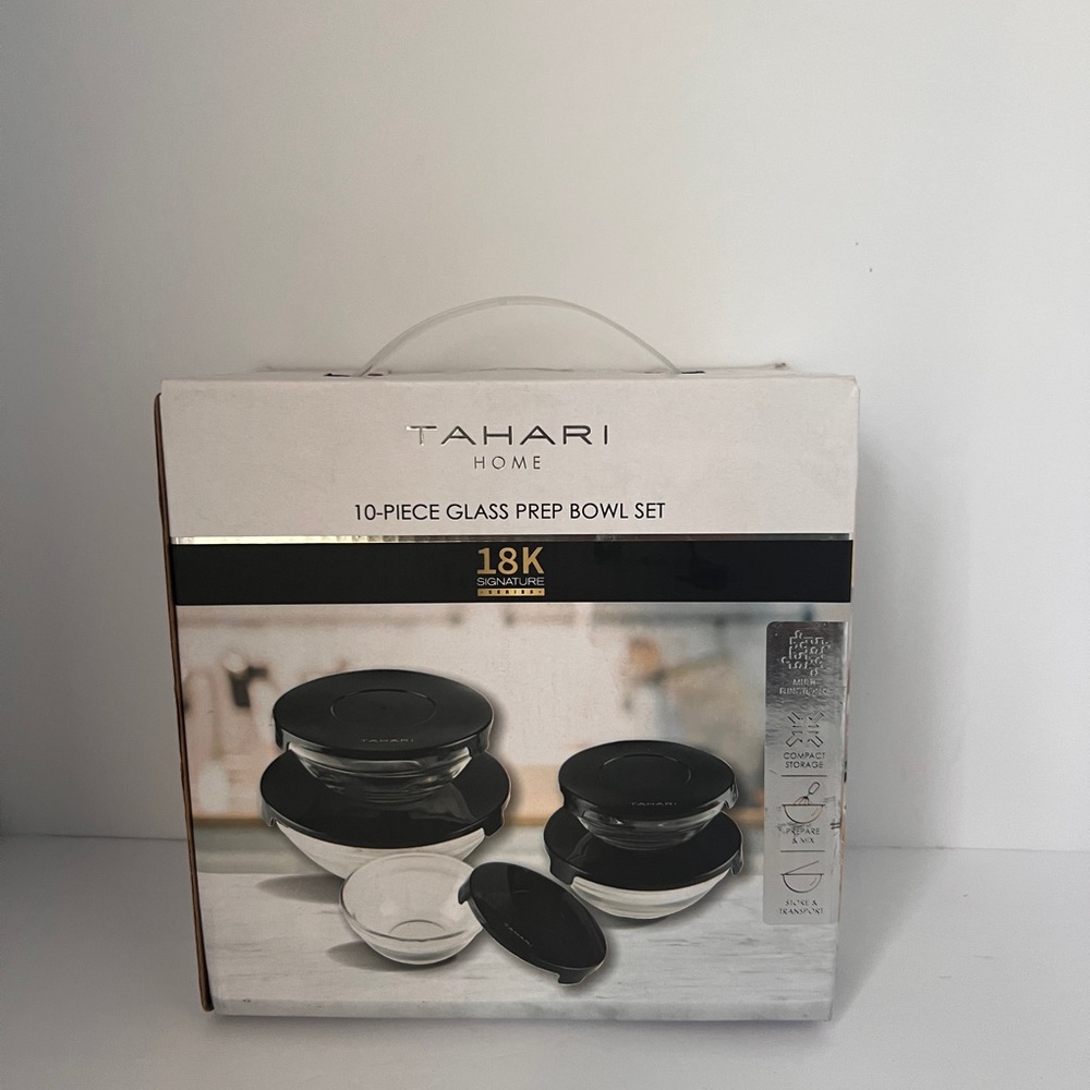 Tahari Home 10-Piece Glass Bowl Set with Black Lids